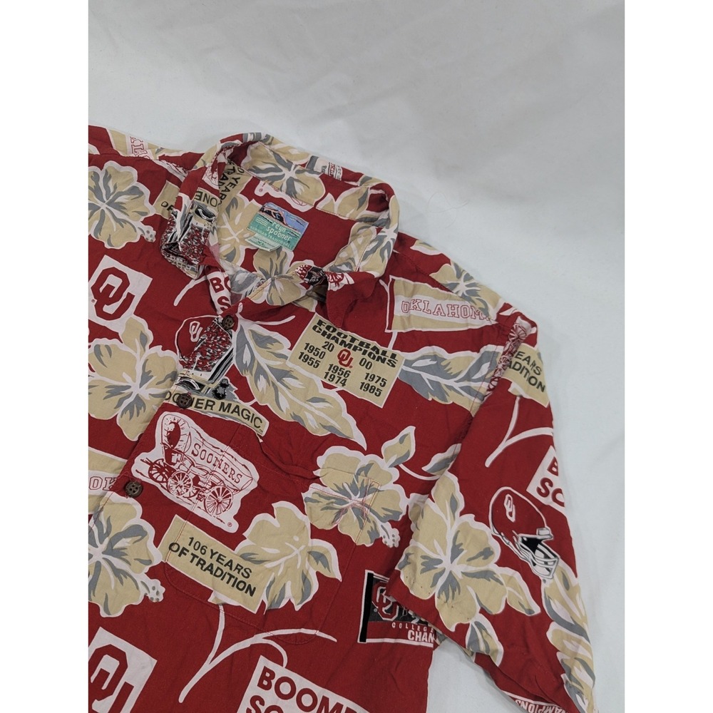 Reyn Spooner Mens Sz XL Oklahoma Sooners Football Hawaiian Camp Shirt Sports